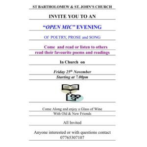 “Open Mic” Evening – Fri 25th Nov at 7pm