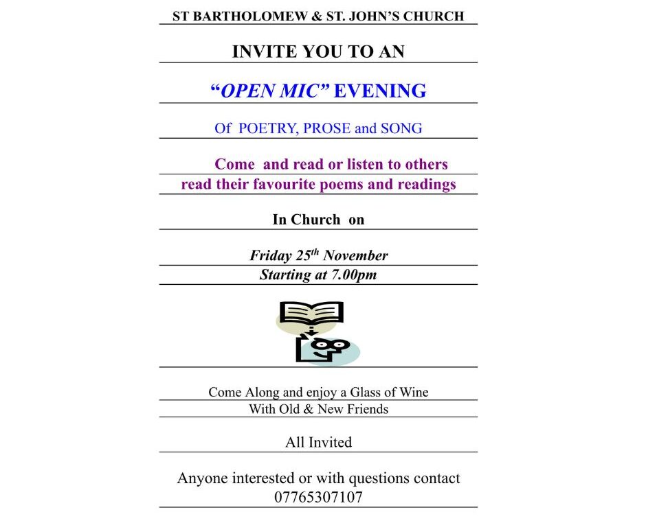 “Open Mic” Evening – Fri 25th Nov at 7pm